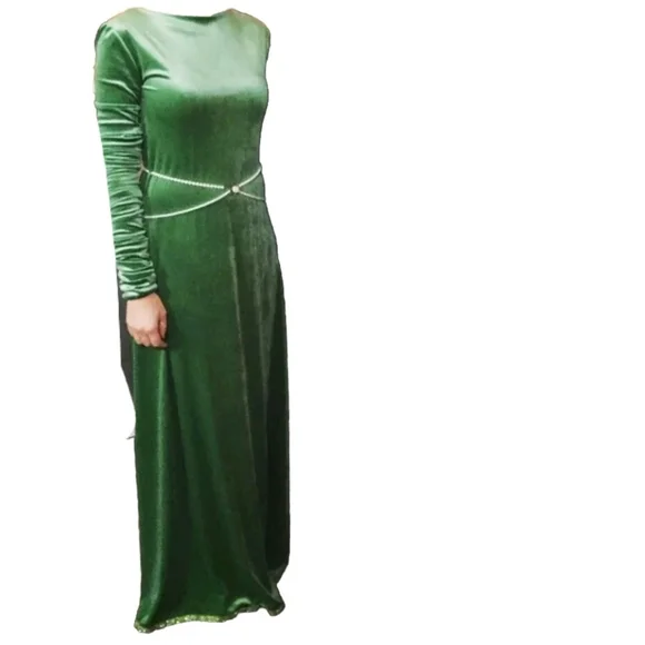 green velour dress women Dark Green Velvet Deep V Neckline Flare Sleeves Dress main image 1